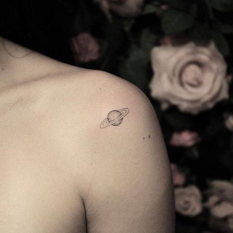 Saturn Hip Tattoo, Jupiter And Saturn Tattoos, Disco Saturn Tattoo, Tattoo Ideas Saturn, Capricorn Saturn Tattoo, Simple Saturn Tattoo, Saturn Tattoo Ideas, Moon Saturn Tattoo, Small Saturn Tattoo