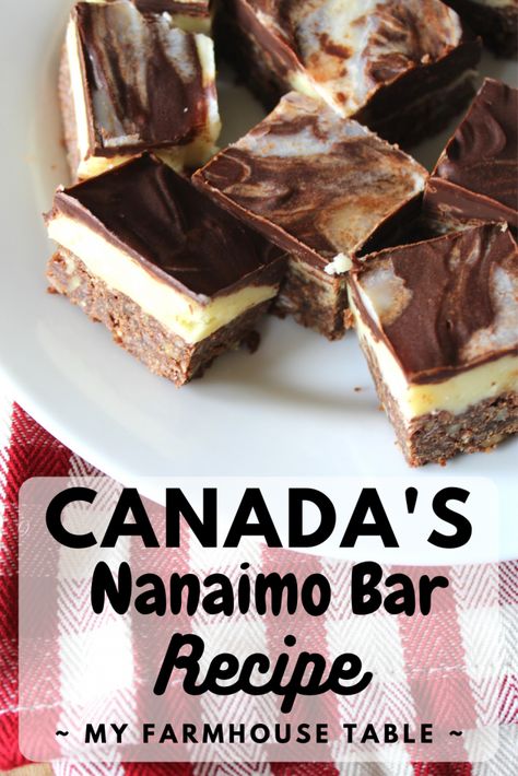 Nainamo Bars Recipe Easy, Ninimomo Bars Recipe, Nanimono Bars, Nanaimo Bar, Nanaimo Bar Recipe, Canadian Recipes, Bar Desserts, Nanaimo Bars, Canada Food