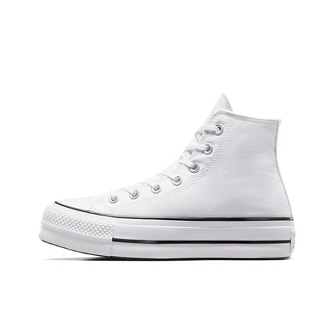 Converse White High, Converse Platform, Chuck Taylor All Star Lift, Basket Noir, Black And White Sneakers, Converse White, White Converse, Outfits With Converse, Fabric Canvas