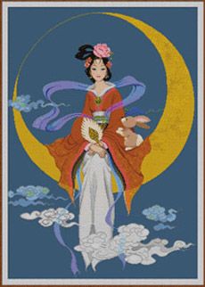 Chang-e-4 Goddess Tattoo, Moon Festival, Beautiful Cross Stitch Pattern, Chinese Mythology, Art Asiatique, 흑백 그림, Japanese Geisha, Art Japonais, Mid Autumn