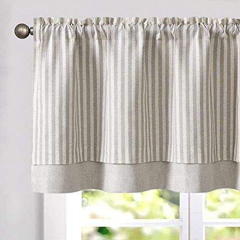 Amazon.com: JINCHAN Striped Valance Curtains Blackout Kitchen Valance for Windows Pinstripe Valance for Living Room 18 Inch Double Layer Farmhouse Window Valances Overlay Valance Rod Pocket 1 Panel Grey on Beige : Home & Kitchen Farmhouse Valances, Linen Valance, Farmhouse Valance, Valances For Living Room, Linen Valances, Window Toppers, Small Window Curtains, Farmhouse Windows, Kitchen Valances