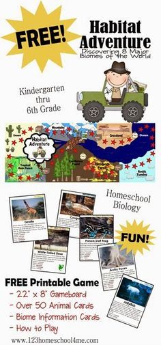 FREE Habitat Adventure Science game - this is such a fun free printable homeschool game for elementary kids learning about Biomes, Animals, taxonomy  and more Science Games For Kids, Habitat Activities, Biology Activity, 123 Homeschool 4 Me, Kid Science, Science Games, 4th Grade Science, 6th Grade Science, Homeschool Kids