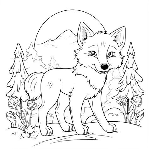 Wolf Colouring Page, Wolf Coloring Pages Free Printable, Wolf Coloring Pages, Forest Coloring Pages, Forest Crafts, Drawing Wood, Wolf Book, Embroidery Quilt, Wolf Colors