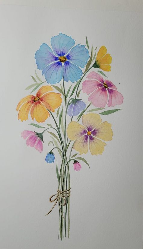 Watercolor Floral Painting for Beginners | A colourful bunch of flowers to brighten up the first day of Winter | Facebook Water Colouring For Beginners, Abstract Watercolor Flower, First Day Of Winter, Watercolor Beginner, Sketchbook Illustration, Botanical Wall Decor, Water Colours, Painting For Beginners, Watercolor Ideas