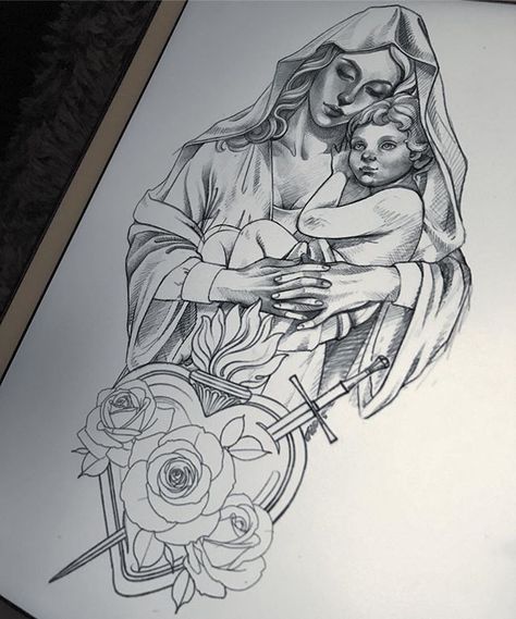 Virgin Mary Tattoos, Mother Mary Tattoos, Heaven Tattoos, Mary Tattoo, Mexican Art Tattoos, Studio Tattoo, Jesus Tattoo, Angel Tattoo Designs, Religious Tattoos