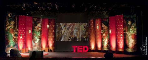 Across the Universe: The TED stage! Fractal Geometry, Stage Set Design, Event Stage, Across The Universe, Red Saree, The Cafe, Stage Set, Stage Lighting, Ted Talks