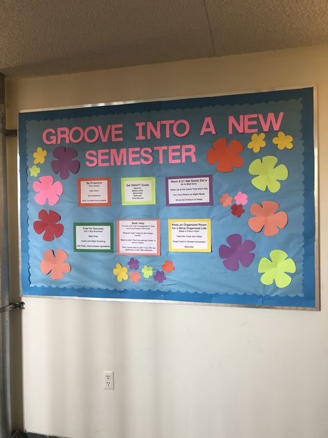 70s themed welcome back bulletin board Fall Bulletin Board Ideas, Residence Life Bulletin Boards, Dorm Bulletin Boards, Res Life Door Decs, Res Life Bulletin Boards, Resident Assistant Bulletin Boards, Door Decorations College, October Bulletin Boards, November Bulletin Boards