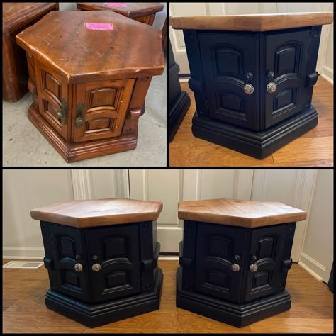 Painted Hexagon Table, Upcycle Hexagon End Table, Refinished Hexagon End Tables, Refurbished Hexagon End Tables, Octagonal End Table Makeover, Octagon End Table Makeover, Hexagon Side Table Makeover, Hexagon Table Makeover, Hexagon End Table Makeover