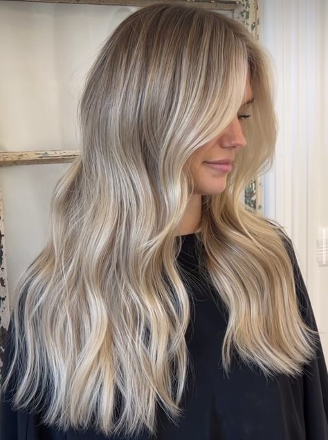 Blonde Balayage Blended Roots, Light Brown Hair With Highlights And Shadow Root, Backwards Balayage Blonde Hair, Sandy Lived In Blonde, Bright Lived In Blonde, Sandy Beige Blonde Hair, Extensions Before And After, Lived In Bright Blonde, Rooted Blonde Hair