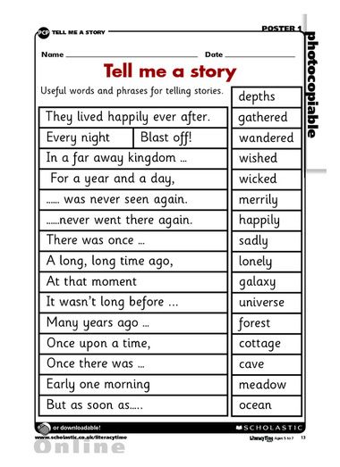 Useful words and phrases that can be used in storytelling. Vocabulary Words Worksheet, Montessori Literacy, Words Worksheet, Tell Me A Story, Reading Comprehension Lessons, Write A Story, 2nd Grade Writing, Substitute Teaching, Preschool Reading