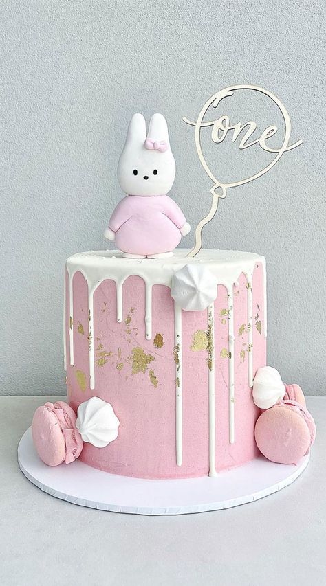 4. Cute Little Bunny Pink Cake Let us guess, you are a mother of baby girl/girls who’s turning to 1 year old, congratulations! If... Pink Cake 1 Year, Pink Bunny Cake Birthday, Baby Girl One Year Birthday Cake, 1 St Birthday Cake Girl Year Old Ideas, Birthday Cakes For 2 Year Girl, Cake For One Year Old Girl, One Year Cake Girl, 9 Year Birthday Cake, One Year Birthday Cake Girl