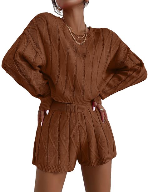 Lounge Sets For Women, Sweatsuit Outfits, Knit Lounge Set, Womens Pajama, Womens Pajama Shorts, Top And Shorts Set, Sweatsuit Set, Long Sleeve Pullover Sweater, Womens Pyjama Sets