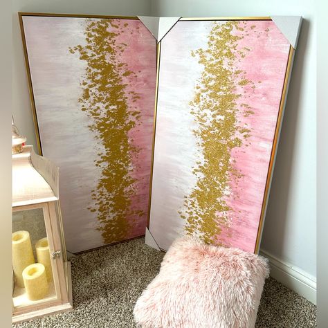 Two Glam Pink Gold And White Pictures Never Used Can Be Sold Together Or Separately Grey Pink White And Gold Bedroom, Luxury Home Remodel, White And Gold Closet Ideas, White And Gold Bedrooms, Pink And Gold Apartment Decor, Pink White And Gold Bedroom, Pink And Gold Office Decor, Pink And Gold Dorm Room, Advanced Esthetics