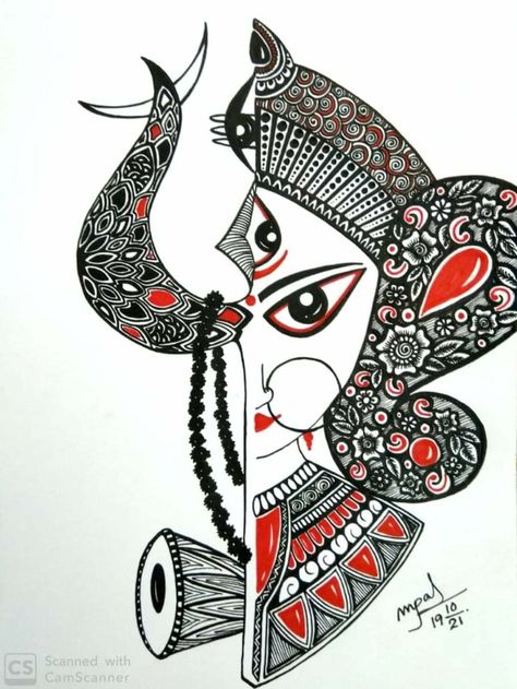 Mandela Art Durga Maa, Mataji Drawing, Dasara Drawing, Ma Durga Mandala Art, Durga Mandala Art, Kulo Art, Buddhist Art Drawing, Durga Painting, Boho Art Drawings