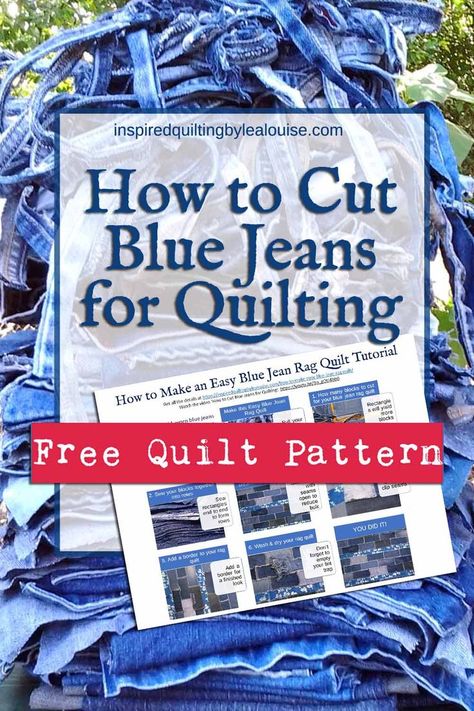 How to cut blue jeans for quilting to make a blue jean quilt. Blue Jean Quilt Pattern is free with Denim Quilt Tips for a beautiful jean rag quilt. How to Make a Blue Jean Rag Quilt Tutorial and recycle old blue jeans for quilting. Quilt with old jeans and denim quilting ideas. Download free pdf quilt pattern free. 
Quilting with Jeans and learn How to make a denim Quilt. Do you know How to make a jean rag quilt? Check these Old Jeans DIY ideas how to recycle old blue jeans for quilting Easy Blue Jean Quilts Patterns, Denim Log Cabin Quilt Old Jeans, Denim Rag Quilts Old Jeans, Demin Quilts Free Pattern, How To Make A Jean Quilt, Quilts Made From Old Blue Jeans, Denim Strip Quilt, Denim Quilt Ideas Free Pattern, Jean Quilt Ideas Simple