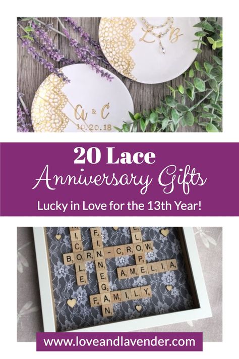 20 Lace Anniversary Gifts – Lucky in Love for the 13th Year | Celebrate this special occasion with thoughtful gifts | Gift ideas and inspiration by Love & Lavender #gifts #gift #anniversarygift Lace Anniversary Gifts Ideas, 13 Year Wedding Anniversary Gift Ideas, Lace Gifts For Him, 13 Anniversary Gift Ideas For Him, Lace Anniversary Gifts For Him, 13 Year Anniversary Gift Ideas For Him, 13th Anniversary Gift Ideas For Him, 13 Wedding Anniversary, 13 Year Anniversary Gift