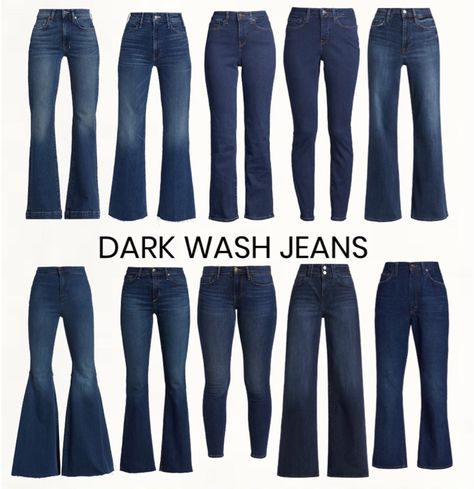 A collection of dark wash jeans in different styles and for all budgets. Skinny, flare, bootcut, straight… choose your favorite! Most of them are on sale! #darkwashjeans #denim #jeans Follow my shop @a_sunflower_1982 on the @shop.LTK app to shop this post and get my exclusive app-only content! #liketkit #LTKFind #LTKGiftGuide #LTKsalealert @shop.ltk https://liketk.it/49LlB Dark Wash Bootcut Jeans Outfit, Jeans Shopping, Bootcut Jeans Outfit, Basic Clothes, Dark Wash Bootcut Jeans, Basic Outfits, Dark Wash Jeans, Wash Jeans, High Rise Jeans