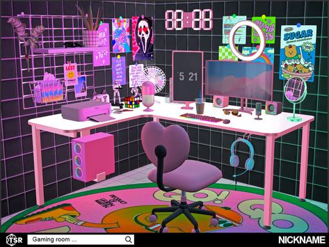 Diy Game Room, Give Me A Nickname, Gamer Room Diy, Game Room Neon, Lotes The Sims 4, Computer Gaming Room, Muebles Sims 4 Cc, Sims 4 Anime, Sims Packs