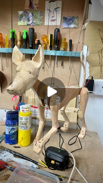 2,356 likes, 47 comments - buddyollie el May 3, 2023: "Dog marionette puppet made as part of my recently completed DYCP award from @aceagrams. Have made plenty of human figures, so now was the time to make man’s four-legged best-friend and I’m pretty happy with this working model inspired by the Xolo or Mexican Hairless Dog. 

#puppet #puppetry #puppetmaking #puppetdesign #puppettheatre #puppeteer #marionette #marionettes #puppetsofinstagram #puppetmaster #dog #dogpuppy #dogpuppet #dog #xolo #xo Marionettes And Puppeteers, Dog Marionette, Larp Crafts, Puppet Mechanics, Wood Puppet, Dog Puppet, Full Body Puppets, Puppetry Arts, Puppetry Theatre