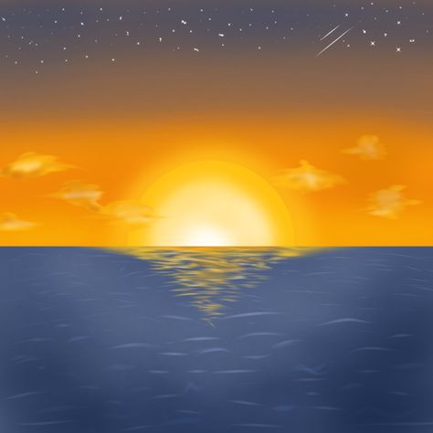 Sunset Water Drawing, Sea Sunset Drawing, Ocean Sunset Drawing, Sunset Beach Drawing, Beach Sketches, Drawing Sunset, Ocean Drawing, Drawing Refrences, Art For Walls