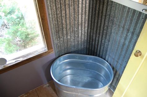 stock tank tub from above | Precious Roy | Flickr Stock Tank Bathtub Diy Bathroom, Stock Tank Tub, Stock Tank Bathtub, Galvanized Bathtub, Tiny Garage, Ranch Bathroom, Boondocking Rv, Diy Stock Tank, House Bathroom Designs