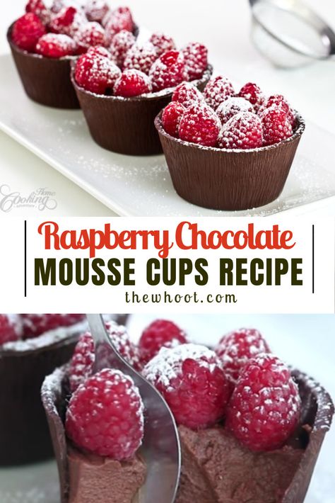 Elegant Deserts, Keto Inspiration, Chocolate Mousse Cups, Mousse Cups, Easy Chocolate Mousse, Chocolate Bowls, Sweet Cafe, Raspberry Mousse, Raspberry Chocolate