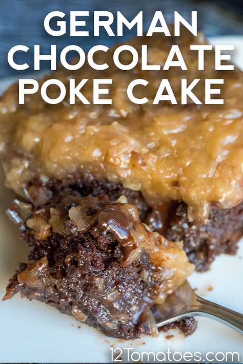 German Chocolate Cookies From Cake Mix Recipes, German Chocolate Poke Cake 12 Tomatoes, German Chocolate Cake Desserts, German Poke Cake, German Chocolate Cake Trifle, German Chocolate Pie 12 Tomatoes, German Chocolate Cake Ideas, Dr Pepper Poke Cake, German Choc Poke Cake