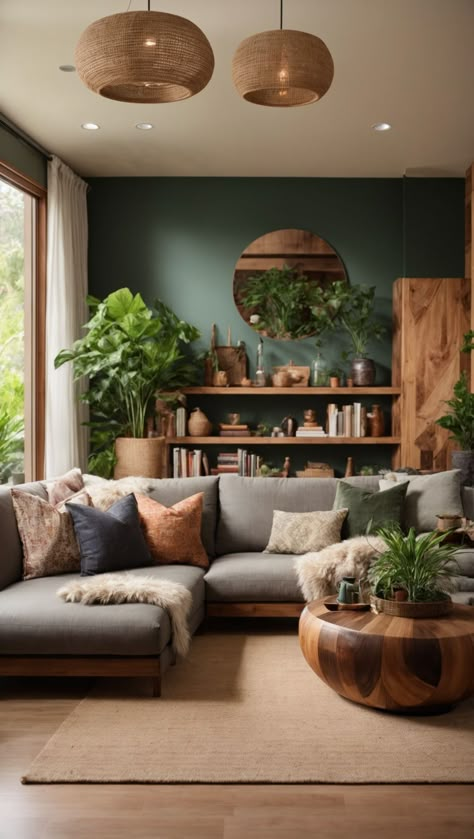 Green Living Room Plants, Coffee Living Room Ideas, Modern Lounge Design Living Rooms, Minimalistic Modern Living Room, Natural Green Living Room, Tiny Lounge Ideas, Cozy Living Room Plants, Natural Home Decor Living Room, Natural Minimalist Living Room