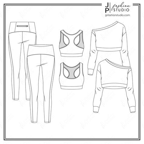 View my entire collection of fashion figures & Technical drawings, which are perfect for creating fashion collections as well as Tech Packs. Click to shop now!  Women Activewear Outfit Sketches (3 Styles) / Fashion Flat Sketches / Fashion Technical Drawings / Crop Off-Shoulder Sweatshirt, Sports Bra, Legging for Ad Sport Outfits Drawing, Womens Activewear Outfits, Sportswear Fashion Illustration, Active Wear Fashion Illustration, Womens Sports Wear, Flat Sketches Fashion, Sports Wear Fashion Illustration, Outfit Sketches, Fashion Design Inspiration Board