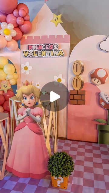 Princess Peach Backdrop, Princess Peach Birthday Party Decorations, Princess Peach Party Decorations, Princess Peach Birthday Party Ideas, Princess Peach Diy, Princess Peach Castle, Mario Theme Birthday, 1sr Birthday, Princess Peach Birthday Party