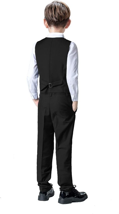 Amazon.com: SaiLiiny Boys 4 Pieces Suits Slim Fit Outfits Vest Sets Black Blue Formal Dresswear for Boy: Clothing, Shoes & Jewelry Outfits Vest, Fit Outfits, Toddler Suits, Formal Vest, Kids Formal, Boy Clothing, Blue Wedding Dresses, Exercise For Kids, Kids Wear