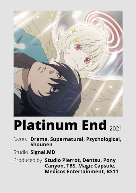 Platinum End Anime, Platinum End, Poster Information, Anime Minimalist Poster, Anime List, Film Anime, Animes To Watch, Minimalist Posters, Good Anime To Watch