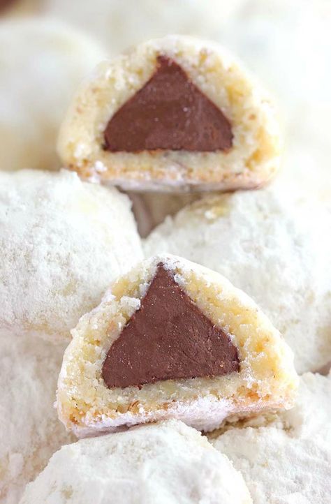 Kisses Cookies, Kiss Cookie Recipe, January Recipes, Italian Christmas Cookies, Best Christmas Cookie Recipe, Stuffed Cookies, Kiss Cookies, Snowball Cookies, Christmas Cookie Exchange