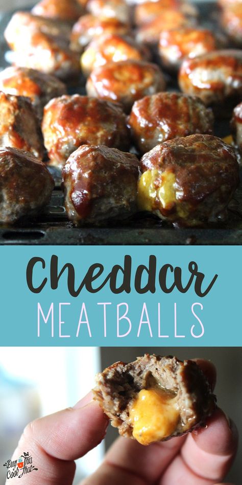 Cheddar Meatballs, Party Food Meatballs, Tailgate Appetizers, Stuffed Meatballs, Hamburger Dishes, Cheese Stuffed Meatballs, Appetizer Meatballs, Meatball Recipe, Holiday Party Foods