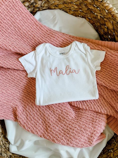 Custom Hand-Embroidered Baby Bodysuit I Hand Stitched Newborn Onesie with Name, Personalized Baby Handmade Gift Onesie, Coming Home Outfit Newborn Name Announcement, Onesie With Name, Embroidered Onesie, Announcement Onesie, Personalized Clothing, Newborn Bodysuit, South Haven, Personalized Onesie, Newborn Onesies