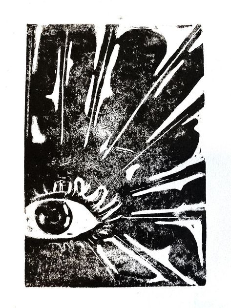 The Eye Lino Print - Red Bubble - Maisiejas Goth Lino Print, Eye Lino Print, Punk Lino Print, Eye Linocut, Lino Poster, Lino Print Ideas, Lino Print Artists, Punk Posters, Art Identity