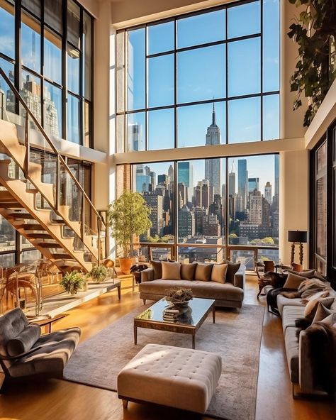 Apartamento New York, Penthouse Aesthetic, Dubai Apartment, Appartement New York, Penthouse Ideas, Nyc Penthouse, New York Penthouse, Spring Interiors, New York Loft