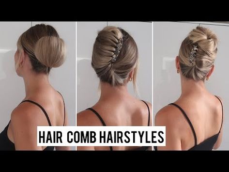 Hair Comb Hairstyles // How to use a hair comb - YouTube How To Use Side Combs In Your Hair, How To Use Hair Combs, Hair Comb Tutorial, French Comb Hairstyle, Hair Combs Hairstyles, Hair Comb Styles, Hair Comb Hairstyles, Comb Hairstyle, Voluminous Bun