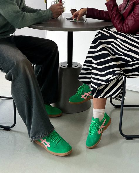 Matching in our SKYHAND OG from @asics_sportstyle_za 💚🩷 Asics Skyhand Og Outfit, 2025 Goals, Puma Palermo, Wardrobe Change, Asics Sportstyle, Personal Closet, Green Sneakers, Pretty Clothes, Dream Shoes