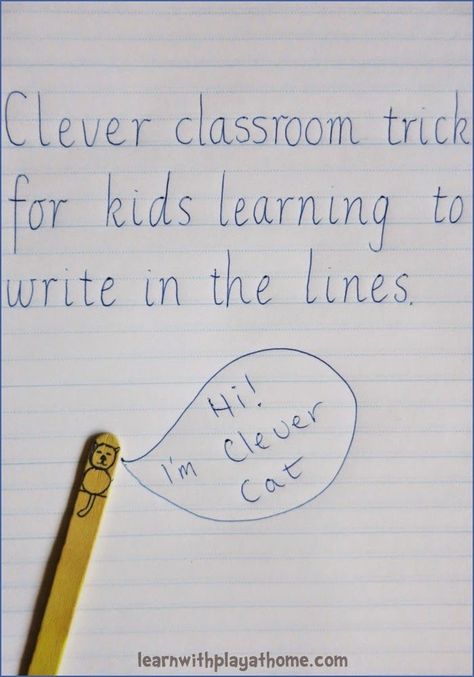 Learn with Play at Home: Clever classroom trick for kids learning to write in the lines. --> super cute. love this!! Clever Classroom, 1st Grade Writing, First Grade Writing, Writers Workshop, Kindergarten Writing, School Help, Writing Lessons, Writing Center, Learning To Write