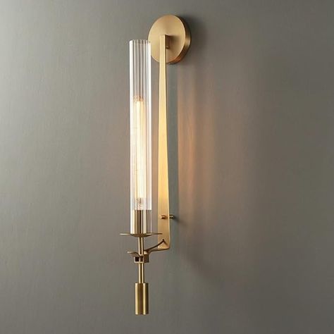 OTTOSON Gold Wall Light Post-Modern Long Tube Glass Wall Sconce Lighting Cylinder 1 Head Brass Wall Mount Lamp with Fluted Glass Shade for Bathroom Living Room - A - Amazon.com Classic Wall Lamp, Plug In Wall Lamp, Large Ceiling Fans, Ceiling Fans Without Lights, Recessed Wall Lights, Edison Bulbs, Arc Lamp, Task Floor Lamp, Table Led