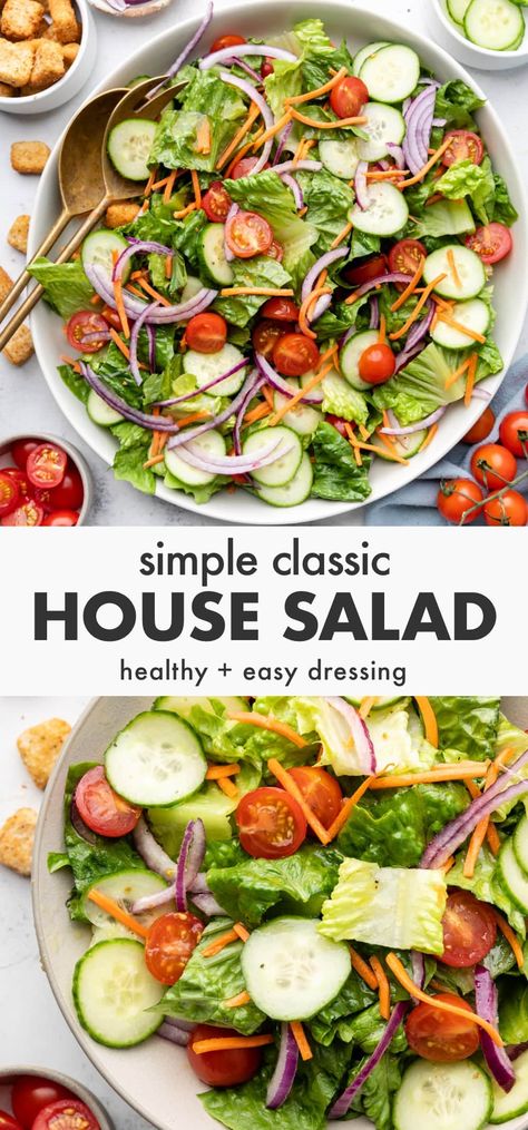 Classic House Salad Recipe House Salad Recipe, Chef Salad Recipes, Delicious Food Recipes, Most Delicious Food, Side Salad Recipes, Classic Salad, House Salad, American Recipes, Cucumber Recipes Salad