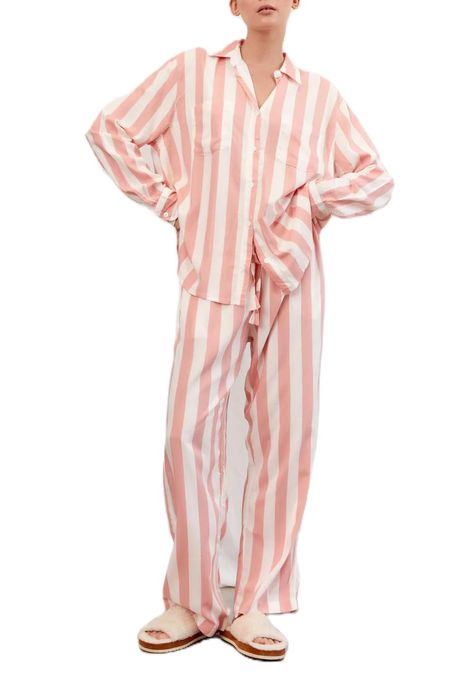 PRICES MAY VARY. Material: Floral fruit print pajama set ,two piece nightwear for women,long sleepwear loungewear pjs sets,two piece sets for women pajamas.Made of polyester and cotton blend fabric, soft, breathable, lightweight, skin friendly and cozy to wear. Design: Women two piece casual outfits set, women 2 piece loungewear set, women casual pajamas set, love heart, cartoon, satin,silk,striped,fruit,bow knot printing, long sleeve button down loose shirts, matching with high waist wide leg p Pink Striped Pajamas, Cotton Pyjama Set Women, Women’s Loungewear, Pj Sets Women, Women’s Pajamas, Matching Pjs Friends, Feminine Pajamas, Beautiful Pajamas, Casual Pajamas