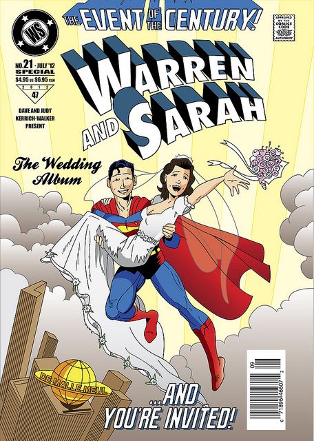 Superman-style wedding invite | Flickr - Photo Sharing! Wedding Marvel, Superhero Wedding Theme, Avengers Wedding, Superman Wedding, Comic Wedding, Travel Wedding Invitations, Marvel Wedding, Comic Book Wedding, Batman Wedding