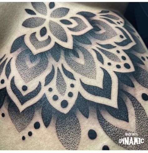 Chest Dotwork Tattoo, Geometric Stipple Tattoo, Simple Mandala Tattoo Stencil, Dotwork Tattoo Mandala Dots, Mandala Dotwork Tattoo Design, Mandala Puntillismo Tattoo, Geometric Throat Tattoo, Tattoo Dot Work, Tattoo Dots