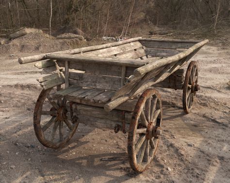 ArtStation - Wooden Cart, L3D Studio Medieval Horse, Farm Wagons, Metro Exodus, Horse Cart, Wooden Cart, Horse Drawn Wagon, Wagon Cart, Painting References, Wooden Wagon