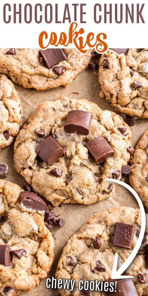 Chocolate Chunk Cookie Recipes, Chocolate Chunk Cookie Bars, Chocolate Chunk Cookies Chewy, Best Chocolate Chunk Cookie Recipe, Chocolate Chunk Oatmeal Cookies, Confetti Squares, Chocolate Chunk Cookies Recipe, Chunk Cookies Recipe, Gooey Desserts