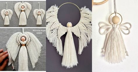 Macramé is perfect for those who like crafts and special and very different decorations. Today we show you how to make macramé angels. Gnome Projects, Macrame Angels, Macrame Angel, Crochet Dog Clothes, Christmas Angel Crafts, Angel Pattern, Crochet Heart Pattern, Crochet Storage, Yarn Dolls