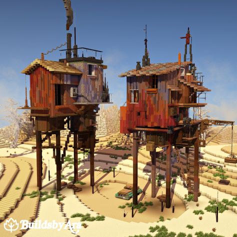 Desert Punk, Minecraft Steampunk, Rumah Minecraft Sederhana, Minecraft Structures, Bangunan Minecraft, Minecraft House Plans, Mc Builds, Minecraft Castle, House On Stilts