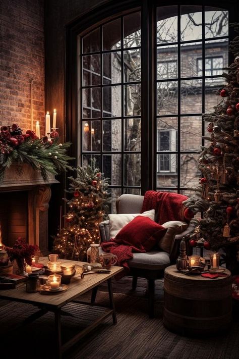 Dark Academia Christmas, Lights Aesthetic, Christmas Apartment, Christmas Iphone, Dark Christmas, Cabin Christmas, Christmas Decorations Living Room, Cosy Christmas, Christmas Interiors